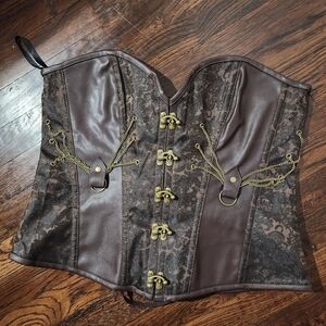 Brown Steampunk Corset with Gold Accents